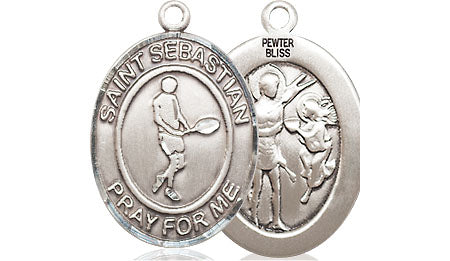 Extel Medium Pewter St. Sebastian Tennis Medal Pendant Necklace Charm for Tennis Player