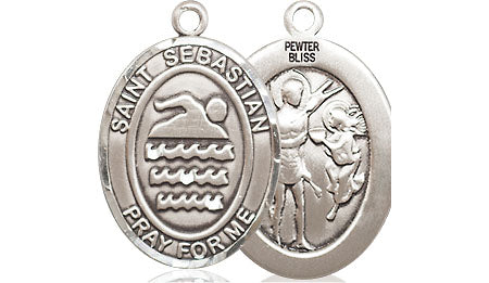 Extel Medium Pewter St. Sebastian Swimming Medal Pendant Necklace Charm for Swimmer