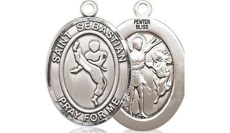 Extel Medium Pewter St. Sebastian Martial Arts Medal Pendant Necklace Charm for Martial Arts Karate