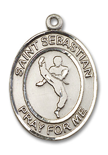 Extel Medium Sterling Silver St. Sebastian Martial Arts Medal Pendant Necklace Charm for Martial Arts Karate