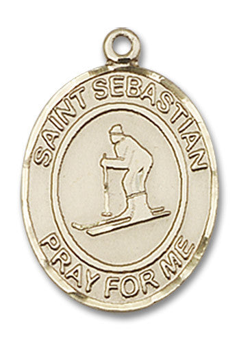 Extel Medium 14kt Gold Filled St. Sebastian Skiing Medal Pendant Necklace Charm for Snow Skier