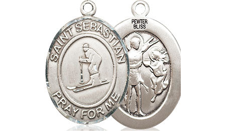 Extel Medium Pewter St. Sebastian Skiing Medal Pendant Necklace Charm for Snow Skier