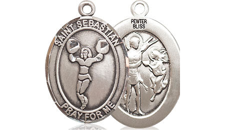 Extel Medium Pewter St. Sebastian Cheerleading Medal Pendant Necklace Charm for Cheerleader