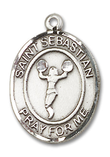 Extel Medium Sterling Silver St. Sebastian Cheerleading Medal Pendant Necklace Charm for Cheerleader