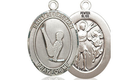 Extel Medium Pewter St. Sebastian Gymnastics Medal Pendant Necklace Charm for Gymnast