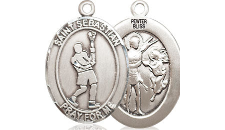 Extel Medium Pewter St. Sebastian LaCrosse Medal Pendant Necklace Charm for Lacrossse Player