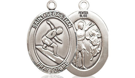 Extel Medium Pewter St. Sebastian Surfing Medal Pendant Necklace Charm for Surfer