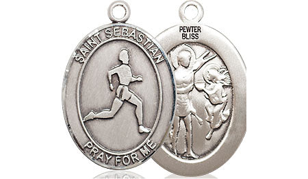 Extel Medium Pewter St. Sebastian Track & Field Medal Pendant Necklace Charm for Track and Field Athlete