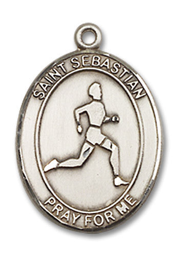 Extel Medium Sterling Silver St. Sebastian Track & Field Medal Pendant Necklace Charm for Track and Field Athlete