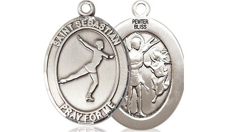 Extel Medium Pewter St. Sebastian Figure Skating Medal Pendant Necklace Charm for Figure Skater