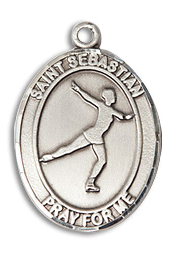 Extel Medium Sterling Silver St. Sebastian Figure Skating Medal Pendant Necklace Charm for Figure Skater