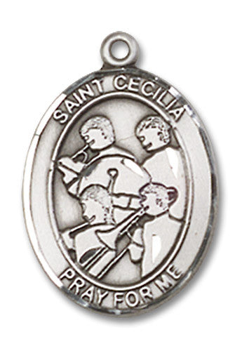 Extel Medium Sterling Silver St. Cecilia Marching Band Medal Pendant Necklace Charm for Marching Band Member