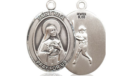 Extel Medium Pewter St. Rita Baseball Medal Pendant Necklace Charm for Baseball Player