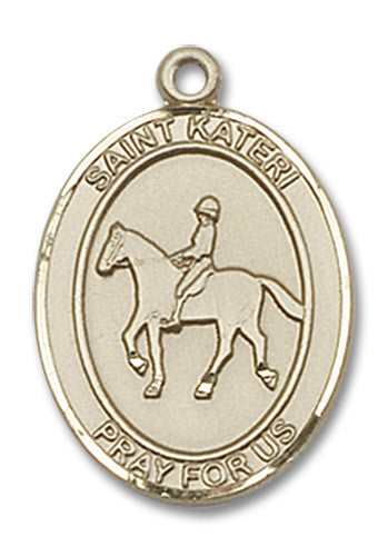 Extel Medium 14kt Gold Filled ST. KATERI EQUESTRIAN Medal Pendant Necklace Charm for Horse Rider