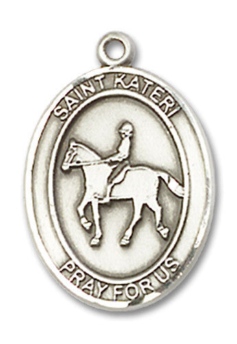 Extel Medium Sterling Silver ST. KATERI EQUESTRIAN Medal Pendant Necklace Charm for Horse Rider