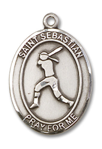 Extel Medium Sterling Silver St. Sebastian Softball Medal Pendant Necklace Charm for Softball Player