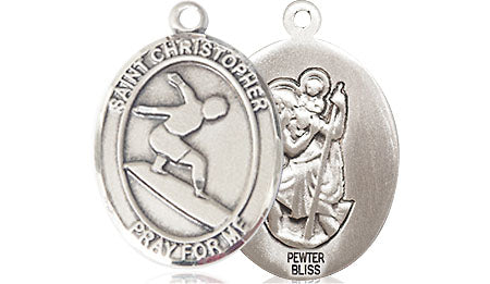 Extel Medium Pewter St. Christopher Surfing Medal Pendant Necklace Charm for Surfer