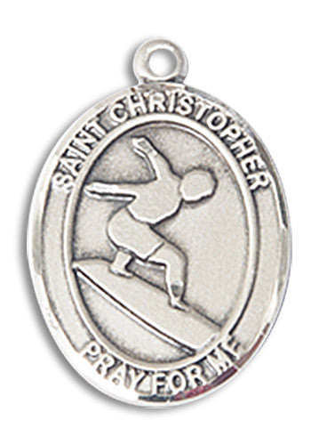 Extel Medium Sterling Silver St. Christopher Surfing Medal Pendant Necklace Charm for Surfer