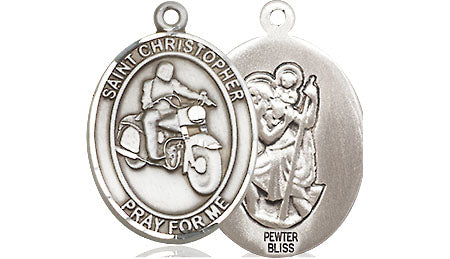 Extel Medium Pewter St. Christopher Motorcycle Medal Pendant Necklace Charm for Motorcycle Rider