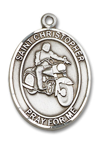 Extel Medium Sterling Silver St. Christopher Motorcycle Medal Pendant Necklace Charm for Motorcycle Rider