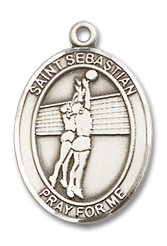 Extel Medium Sterling Silver St. Sebastian Volleyball Medal Pendant Necklace Charm for Volleyball Player