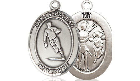 Extel Medium Pewter St. Sebastian Rugby Medal Pendant Necklace Charm for Rugby Player