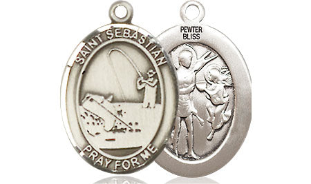 Extel Medium Pewter St. Sebastian Fishing Medal Pendant Necklace Charm for Fisherman