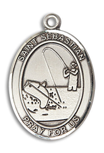 Extel Medium Sterling Silver St. Sebastian Fishing Medal Pendant Necklace Charm for Fisherman