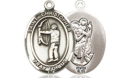 Extel Medium Pewter St. Christopher Archery Medal Pendant Necklace Charm for Archery Bow Hunter