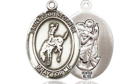 Extel Medium Pewter St. Christopher Rodeo Medal Pendant Necklace Charm for Rodeo Cowboy Cowgirl Bull Rider