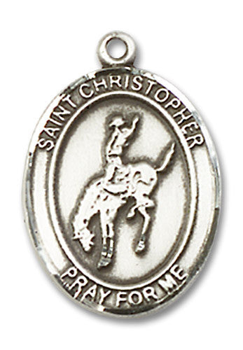 Extel Medium Sterling Silver St. Christopher Rodeo Medal Pendant Necklace Charm for Rodeo Cowboy Cowgirl Bull Rider