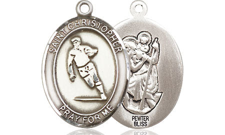 Extel Medium Pewter St. Christopher Rugby Medal Pendant Necklace Charm for Rugby Player