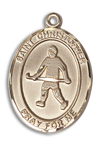 Extel Medium 14kt Gold Filled St. Christopher Field Hockey Medal Pendant Necklace Charm for Field Hockey Player