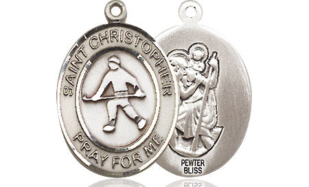 Extel Medium Pewter St. Christopher Field Hockey Medal Pendant Necklace Charm for Field Hockey Player