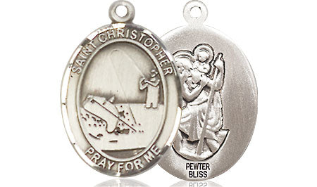 Extel Medium Pewter St. Christopher Fishing Medal Pendant Necklace Charm for Fisherman