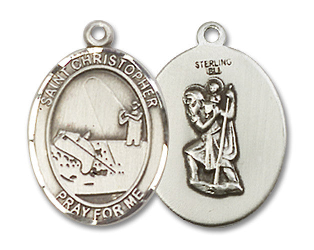 Extel Medium Sterling Silver St. Christopher Fishing Medal Pendant Necklace Charm for Fisherman