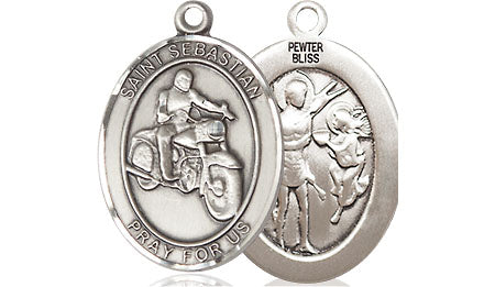 Extel Medium Pewter St. Sebastian Motorcycle Medal Pendant Necklace Charm for Motorcycle Rider