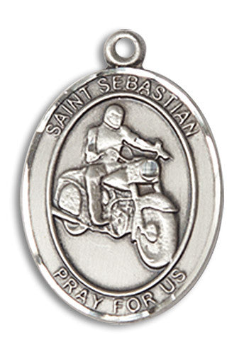 Extel Medium Sterling Silver St. Sebastian Motorcycle Medal Pendant Necklace Charm for Motorcycle Rider