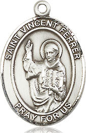 Extel Medium Oval Sterling Silver St. Vincent Ferrer Medal, Made in USA