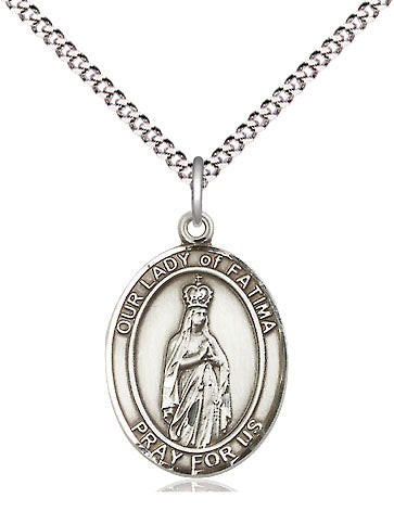 Extel Medium Oval Pewter Our Lady of Fatima Pendant with 18" chain