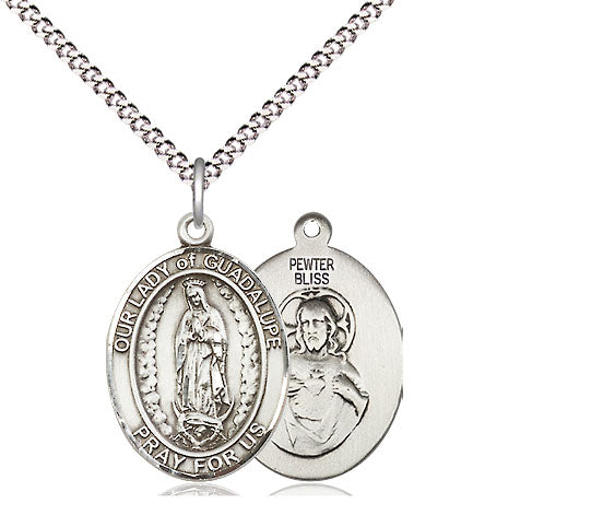 Extel Medium Oval Pewter Our Lady of Guadalupe Pendant with 18" chain