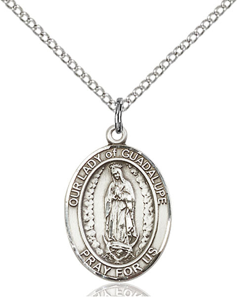 Extel Medium Oval Sterling Silver Our Lady of Guadalupe Pendant with 18" chain