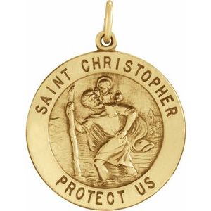 Extel Medium 14K Yellow Gold Mens Womens Religious Catholic St. Christopher Patron Saint Medal Pendant Charm