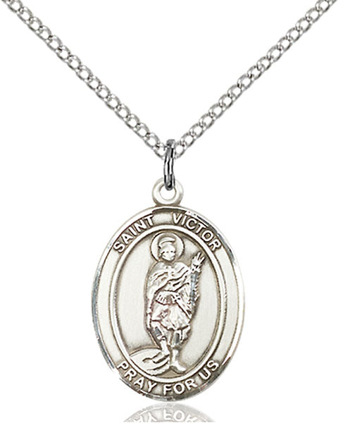 Extel Medium Oval Sterling Silver St. Victor of Marseilles Pendant with 18" chain, Made in USA