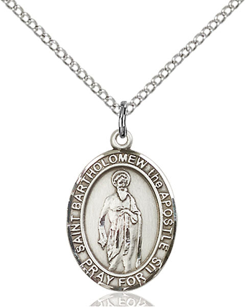 Extel Medium Oval Sterling Silver St. Bartholomew the Apostle Pendant with 18" chain, Made in USA