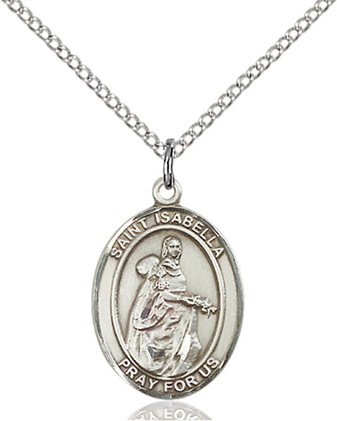 Extel Medium Oval Sterling Silver St. Isabella of Portugal Pendant with 18" chain, Made in USA