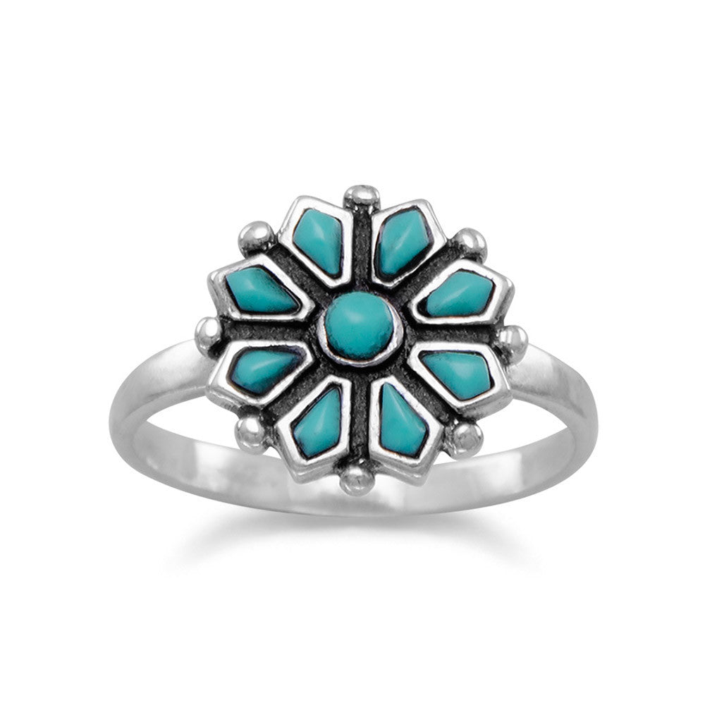 Extel Reconstituted Turquoise Flower Ring