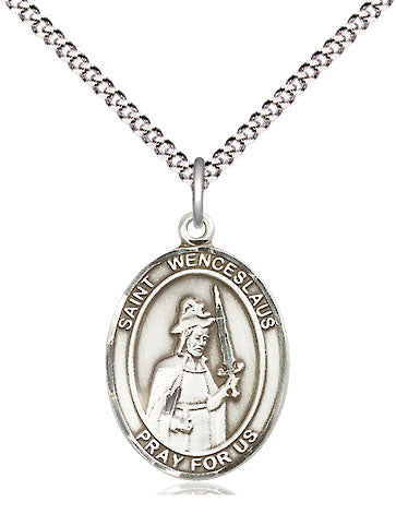 Extel Medium Oval Pewter St. Wenceslaus Pendant with 18" chain, Made in USA