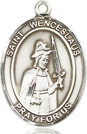 Extel Medium Oval Pewter St. Wenceslaus Pendant with 18" chain, Made in USA