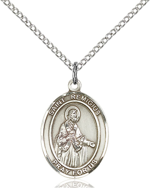 Extel Medium Oval Sterling Silver St. Remigius of Reims Pendant with 18" chain, Made in USA